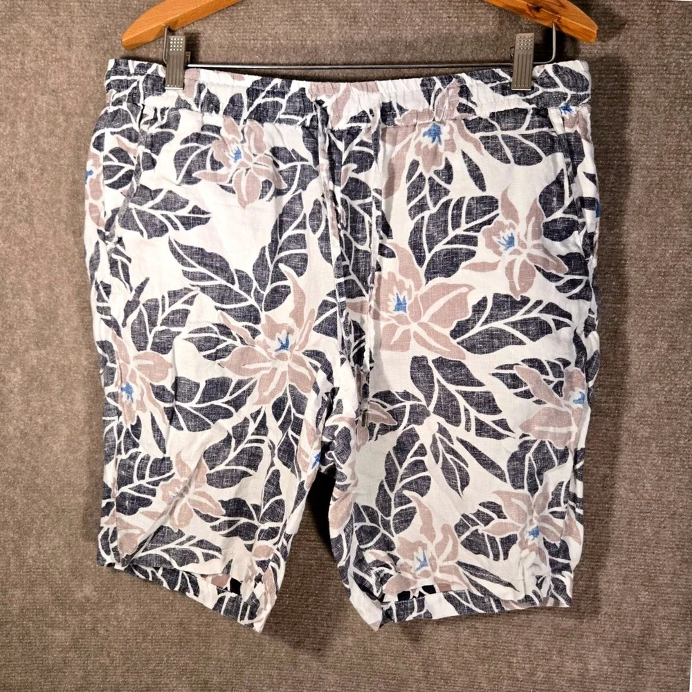 Tommy Bahama Mens Tropical 100%‎ Linen Floral Shorts White Blue Hibiscus Size M